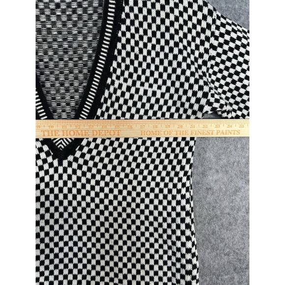Vintage Keds Black White Checker Knit Jacquard Sweater V-Neck Oversized Sz L? - Picture 5 of 10